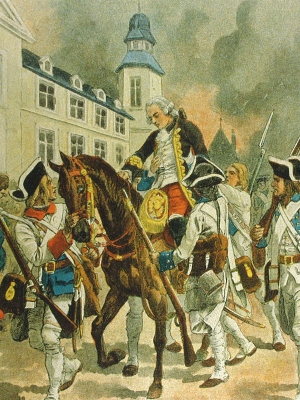 A wounded Montcalm being led into Quebec - click to enlarge A wounded Montcalm being led into Quebec