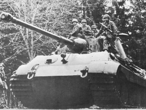 Tiger II advances through the forested Ardennes Hills - click to enlarge Tiger II advances through the forested Ardennes Hills