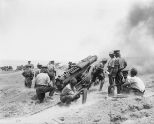 A British 60 pounder battery in action at Cape Helles - click to enlarge A British 60 pounder battery in action at Cape Helles