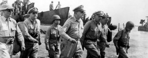 Doulas MacArthur and staff land on Leyte 20 October 1944