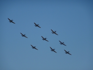 Spitfires in formation at Duxford - click to enlarge Spitfires in formation at Duxford